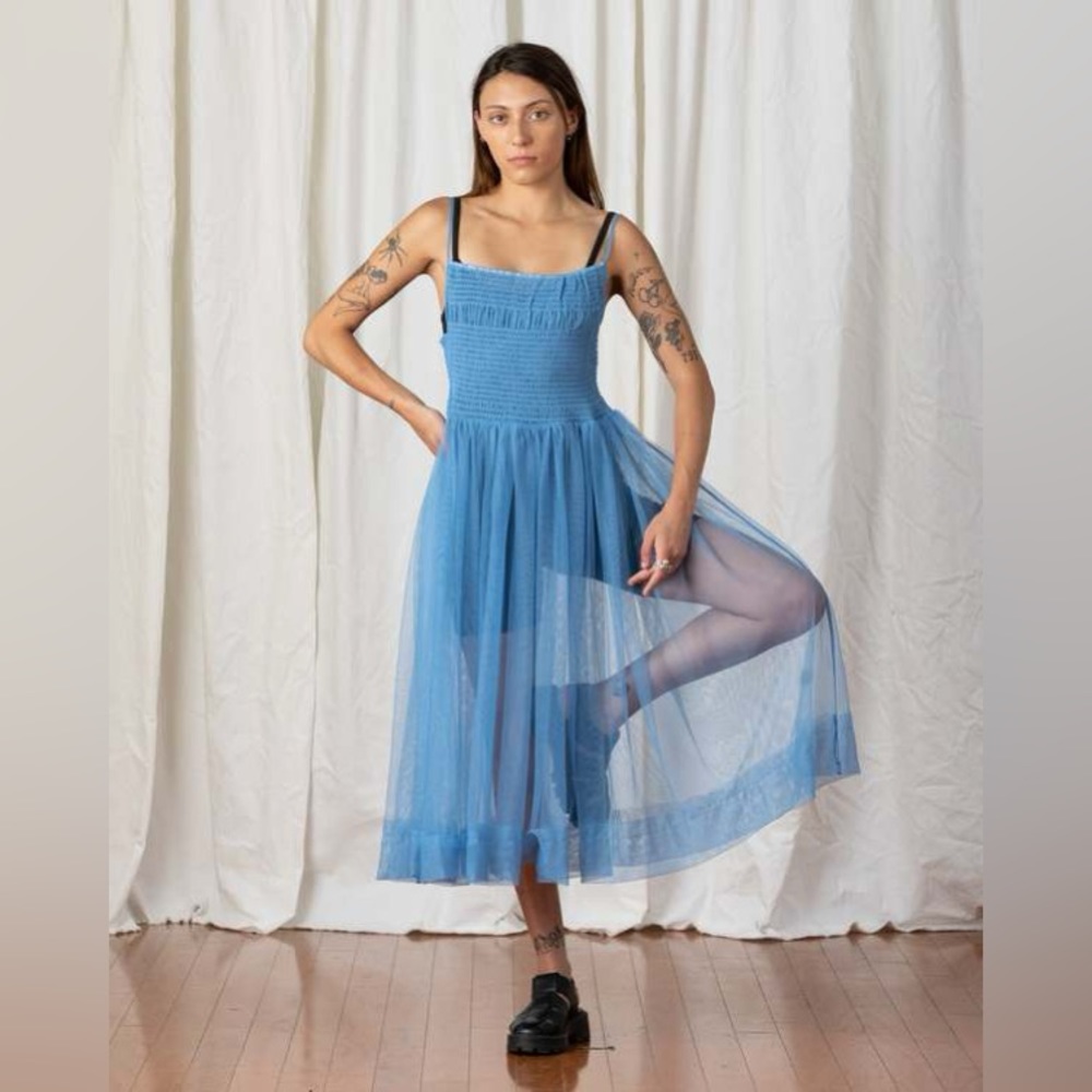 Ali Golden - Mesh Ballerina Dress - Muted Cerulean - S